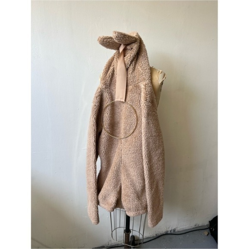 Trickz N Treatz Labubu Costume Tan Sherpa Hooded Romper Bodysuit Women Medium
